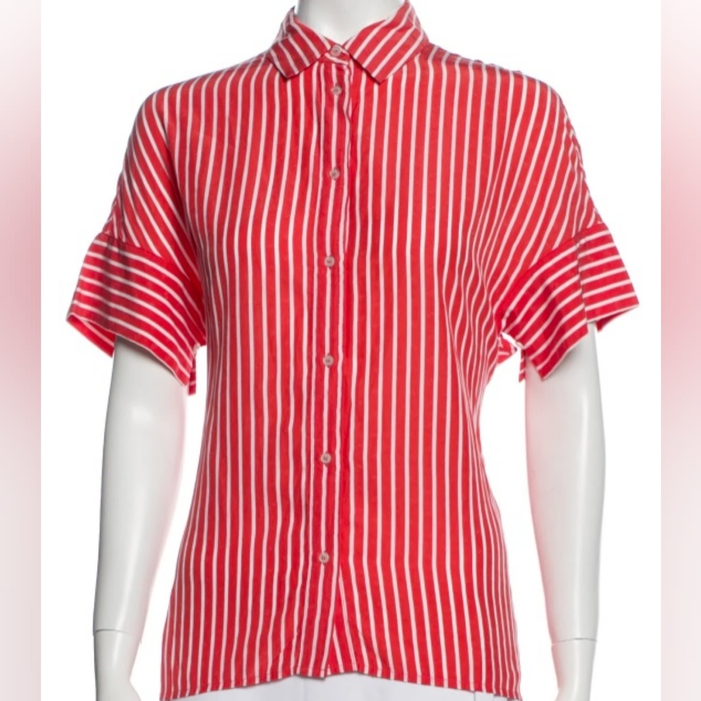 Maje Striped Shirt w/ Roll-Tab Sleeves